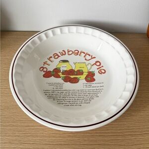 Strawberry Pie Recipe Ceramic Pie Plate - White with Brown Trim
